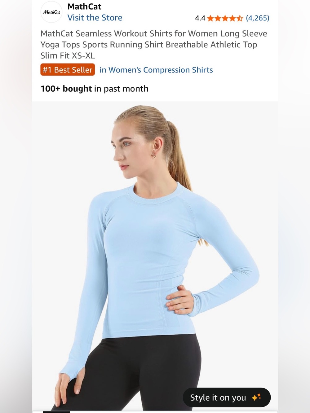 MathCat Women's Seamless Long Sleeve Workout Top - Light Blue